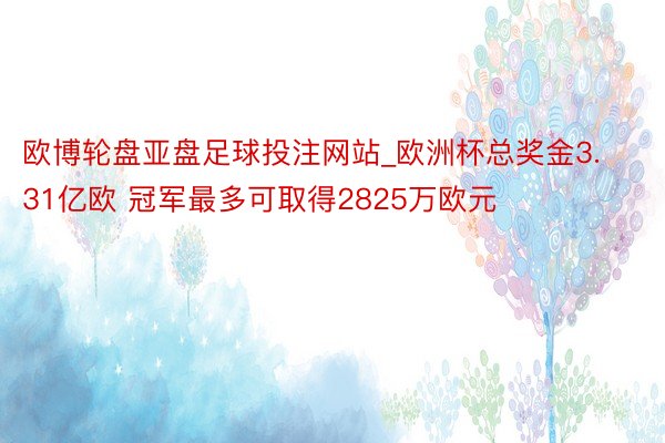 欧博轮盘亚盘足球投注网站_欧洲杯总奖金3.31亿欧 冠军最多可取得2825万欧元