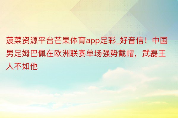 菠菜资源平台芒果体育app足彩_好音信！中国男足姆巴佩在欧洲联赛单场强势戴帽，武磊王人不如他