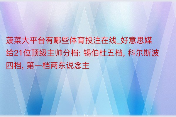 菠菜大平台有哪些体育投注在线_好意思媒给21位顶级主帅分档: 锡伯杜五档, 科尔斯波四档, 第一档两东说念主