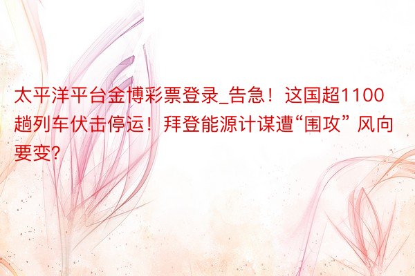 太平洋平台金博彩票登录_告急！这国超1100趟列车伏击停运！拜登能源计谋遭“围攻” 风向要变？