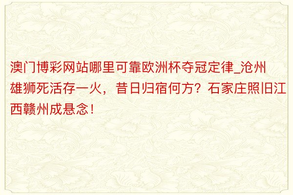 澳门博彩网站哪里可靠欧洲杯夺冠定律_沧州雄狮死活存一火，昔日归宿何方？石家庄照旧江西赣州成悬念！