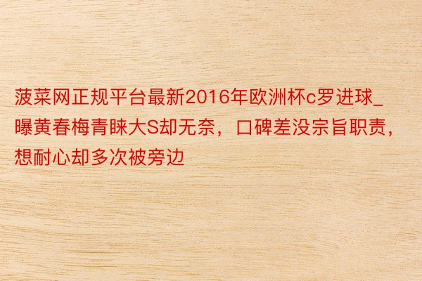 菠菜网正规平台最新2016年欧洲杯c罗进球_曝黄春梅青睐大S却无奈，口碑差没宗旨